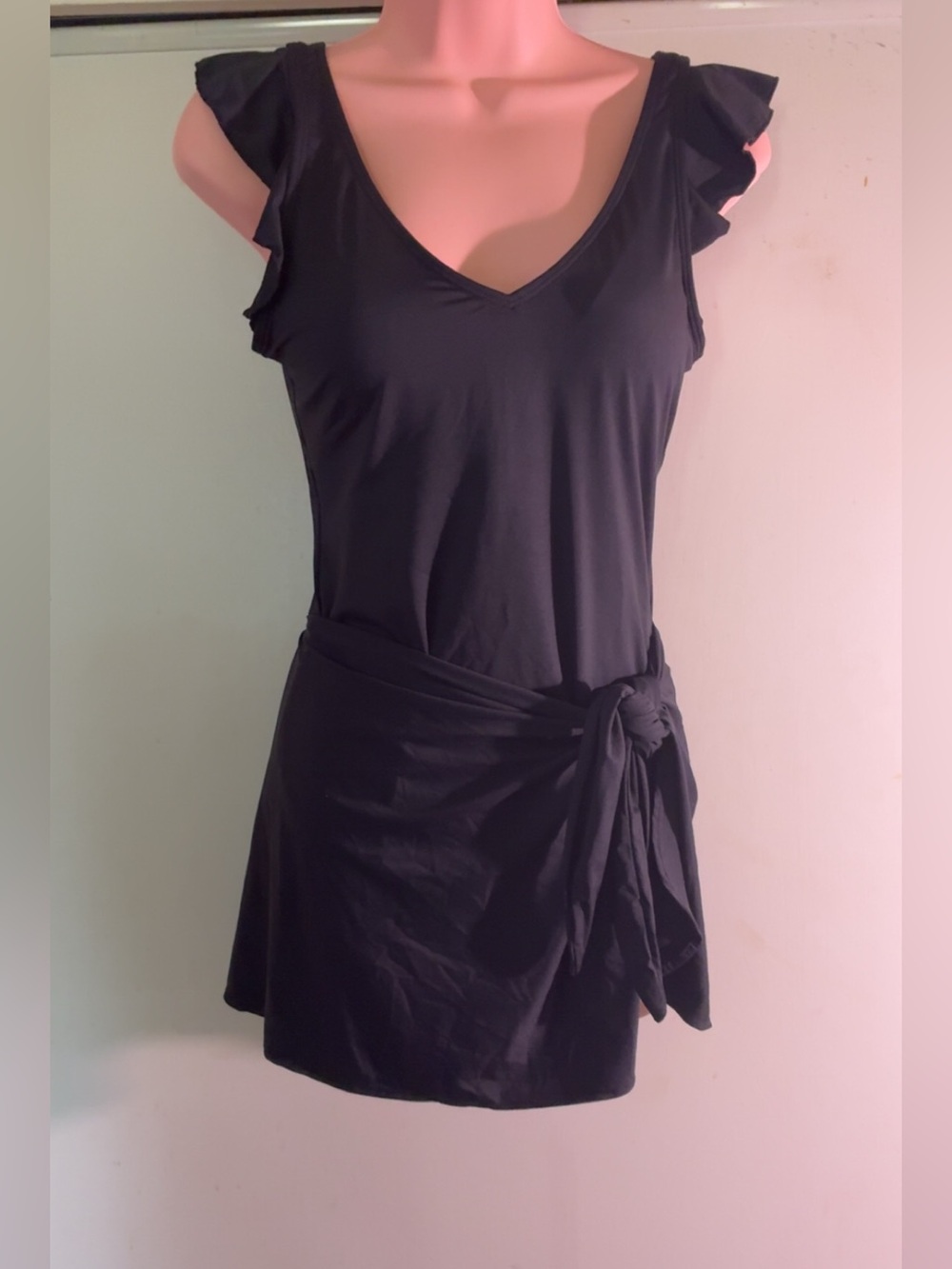 Women’s Black V-Neck Tie-Waist Swimsuit